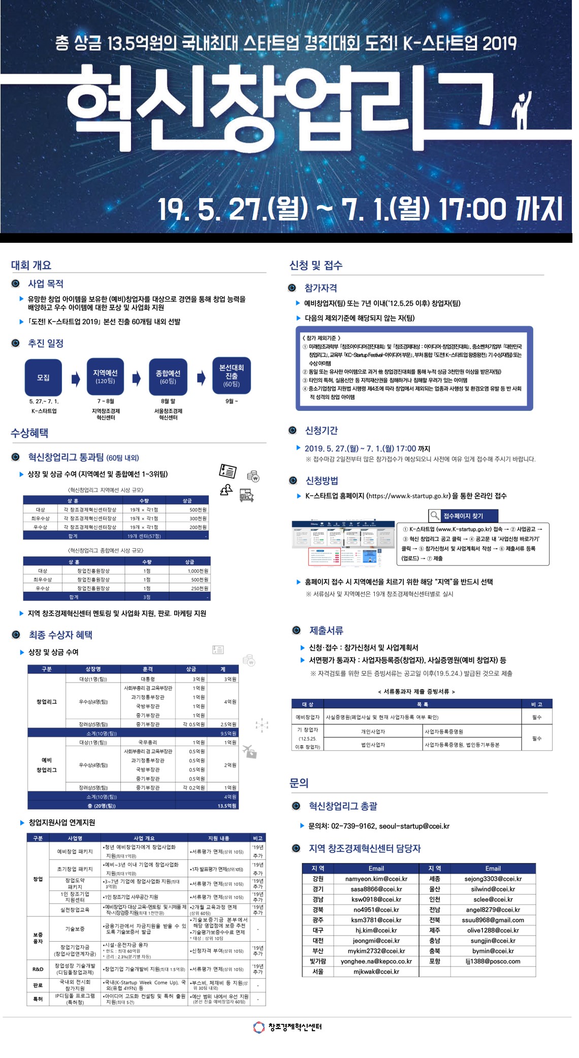 [창조혁신센터] 도전! K-스타트업 2019 중소벤처기업부 예선 혁신창업리그 안내 이미지